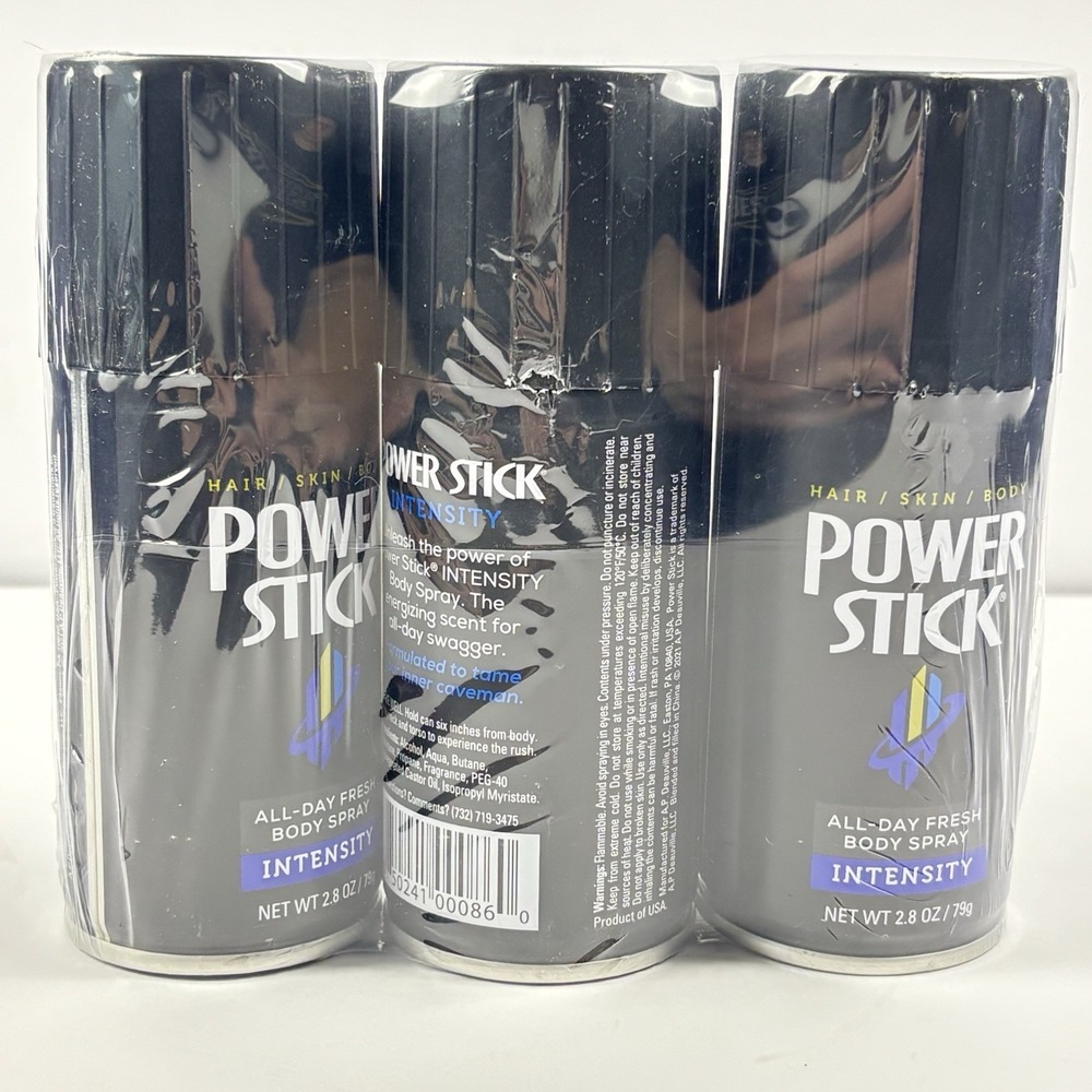 LOT OF 3 CANS Power Stick "Intensity" Deodorant Body Spray 2.8 OZ - BRAND NEW
